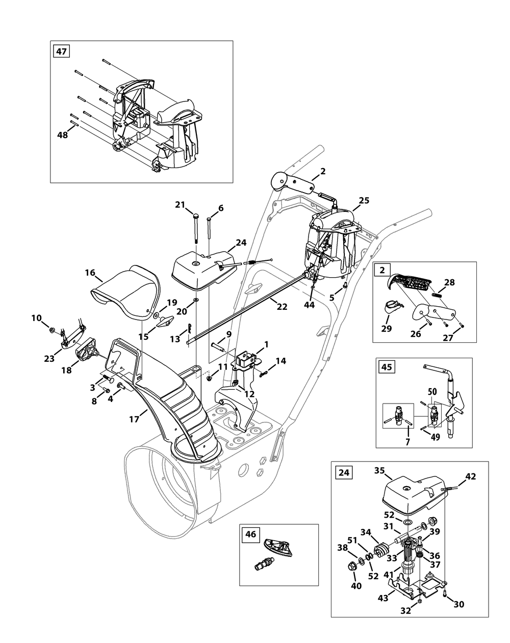 Chute Control Diagram and Parts List for 3X24-INCH31AH54TC (31AH54TC710-31AH54TC713-31AH54TC756)(2014) Cub Cadet Snow Blower